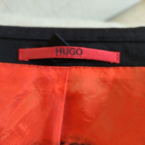 HUGO Boss Marzotto 100% Wool Blazer Suit Jacket Size 46R Black Red Lined - Picture 4 of 13